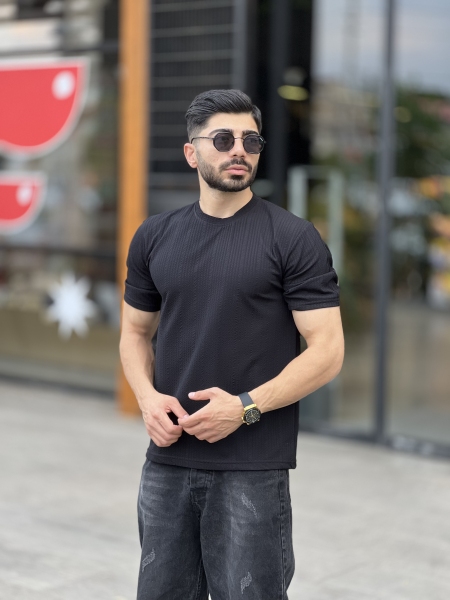 تیشرت مراکش یقه گرد راه راه مشکی