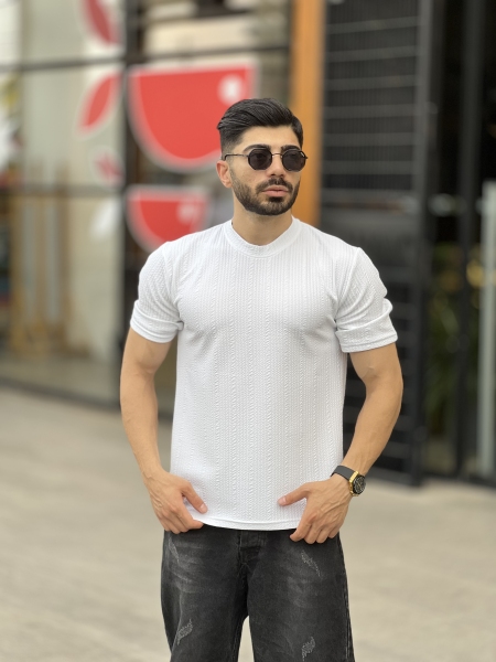 تیشرت مراکش یقه گرد راه راه سفید