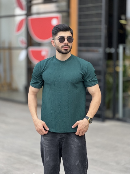 تیشرت مراکش یقه گرد راه راه سبز