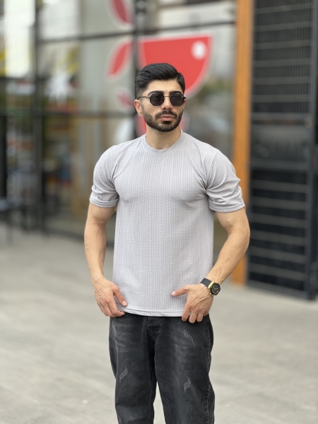 تیشرت مراکش یقه گرد راه راه طوسی