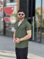 پیراهن راه راه خارجی یقه انگلیسی سبز