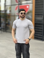 تیشرت مراکش یقه گرد راه راه طوسی
