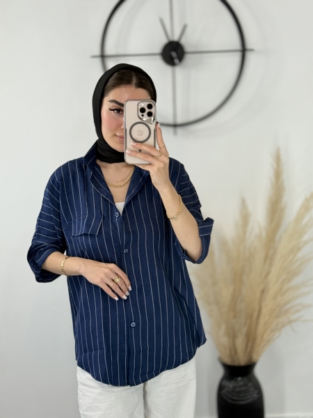 شومیز مانتویی دیپلمات سرمه ای