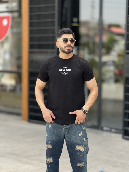 تیشرت اندامی آستین کش Age مشکی