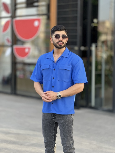 پیراهن دوجیب زیروتن آبی