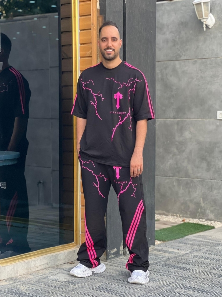ست تیشرت و شلوار بگ ترپ استار خط صورتی
