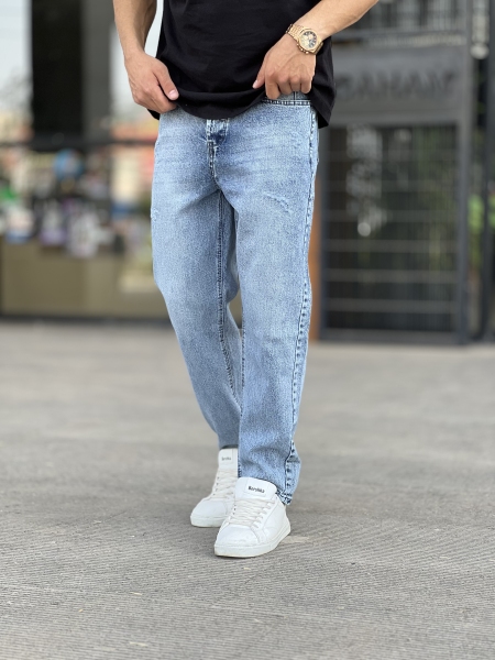 شلوار مام فیت جین Zara آبی روشن کد 327