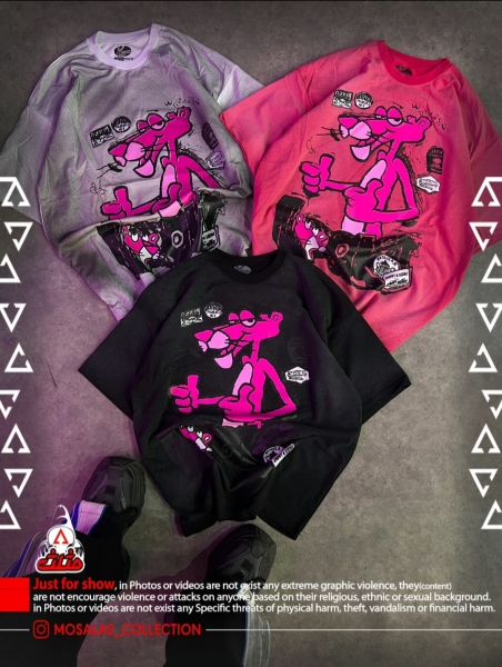 تیشرت پلنگ صورتی گرم بالا مشکی