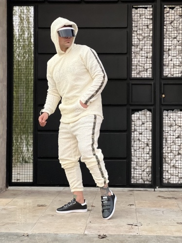 ست حراجی هودی و اسلش تدی Off White سفید