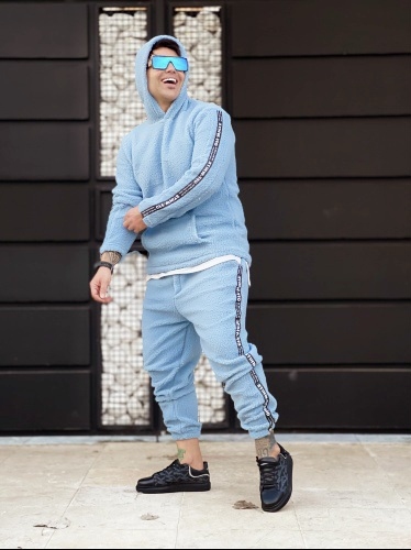 ست حراجی هودی و اسلش تدی Off White آبی آسمانی