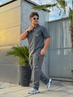 ست تیشرت نیم زیپ و اسلش Abercrombie طوسی تیره
