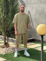 ست تیشرت شلوارک راه راه سبز