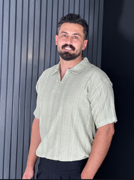 تیشرت مراکشی نیم زیپ مردانه سبز