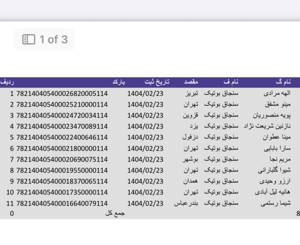 رسید مرسولات پستی ارسال شده