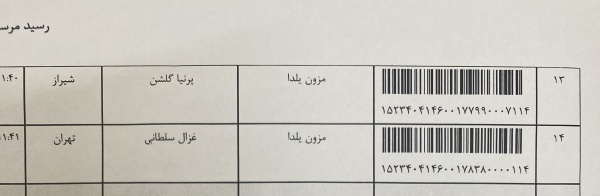 رسید مرسولات پستی ارسال شده