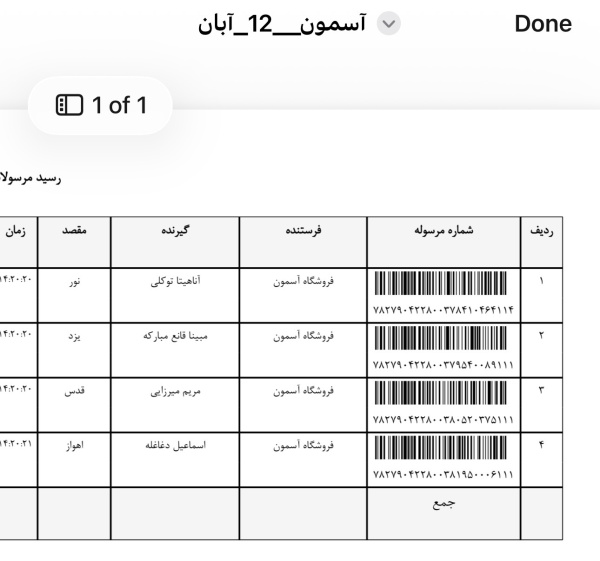 رسید مرسولات پستی ارسال شده